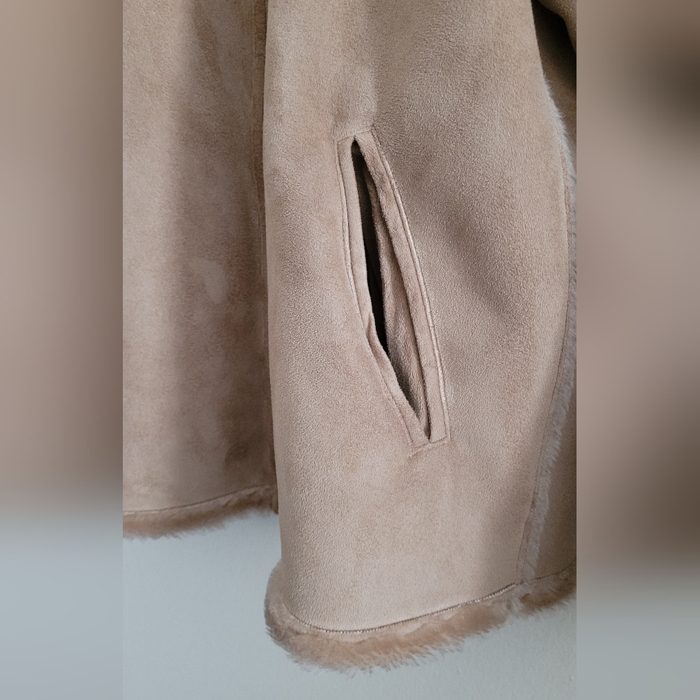 Liz Claiborne Heavy Faux Suede & Faux Fur Lined Shearling Jacket, Women's XL Tan - Picture 5 of 13